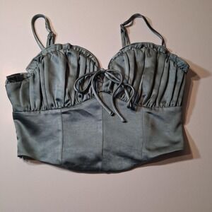Womens‎ grey corset style top silky fabric stretchy back pleated gathered bust
